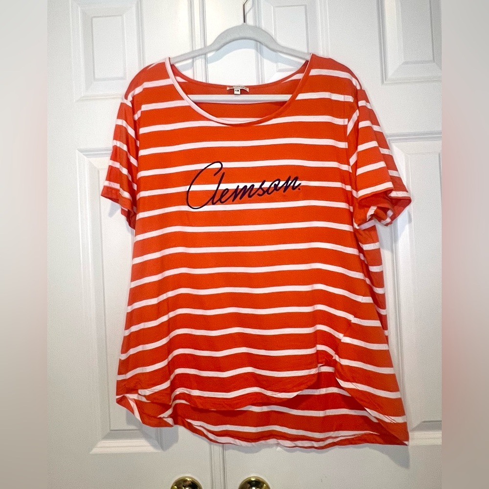 Women’s Clemson Orange/ White striped t-shirt purple embroidered Clemson 1X